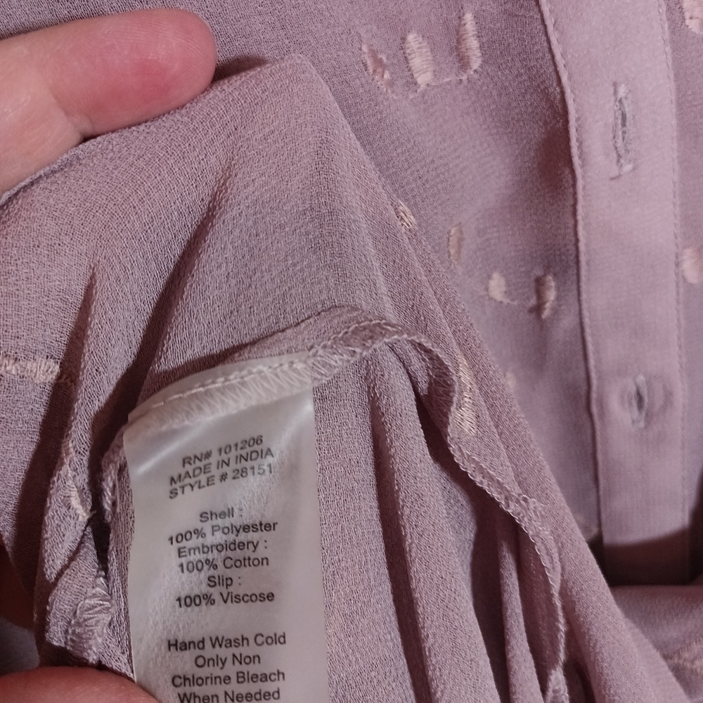 Soft Surroundings Ibiza Dress & Slip Sheer Shirtdress Size S Mauve Dusty Pink - Picture 4 of 6